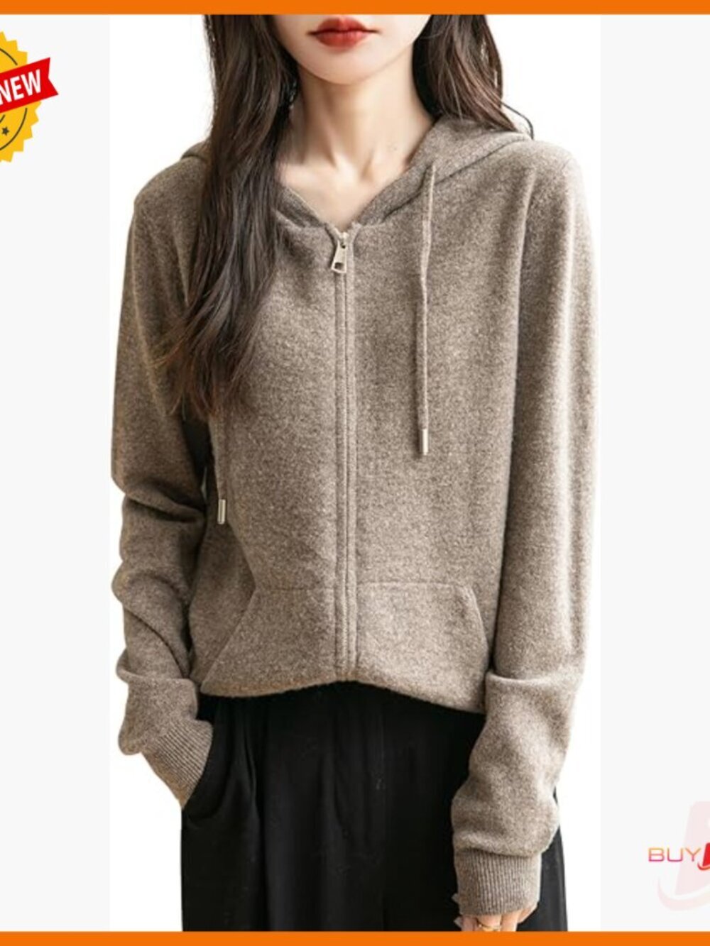 Merino Wool Zip Up Hoodie Long Sleeve Cardigan with Pocket Warm Sweatshirt